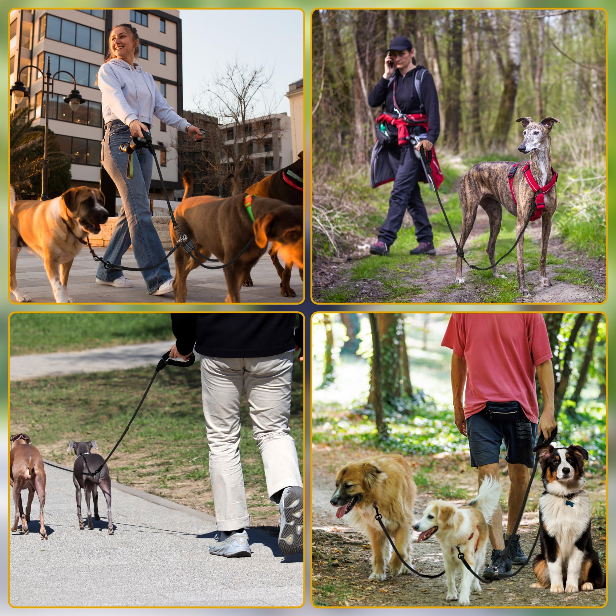 Mengbei tribe heavy-duty 3-dog leash walking-training setup supports learning cues