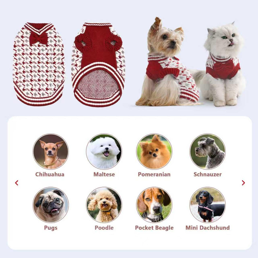 MengMengDa Christmas dog sweater red M back view with removable bow for festive style