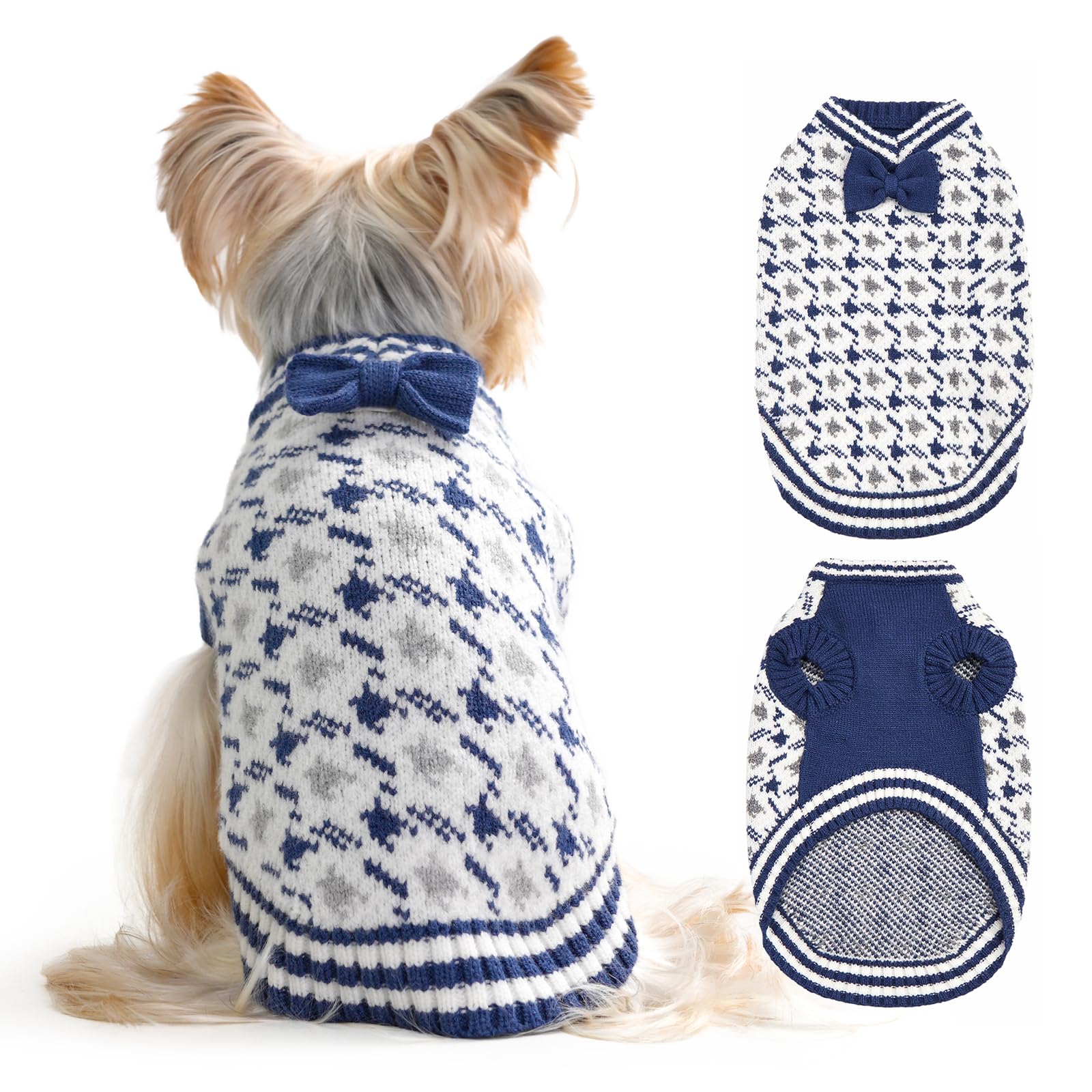 MengMengDa dog sweater blue front view keeps small dogs warm on chilly walks