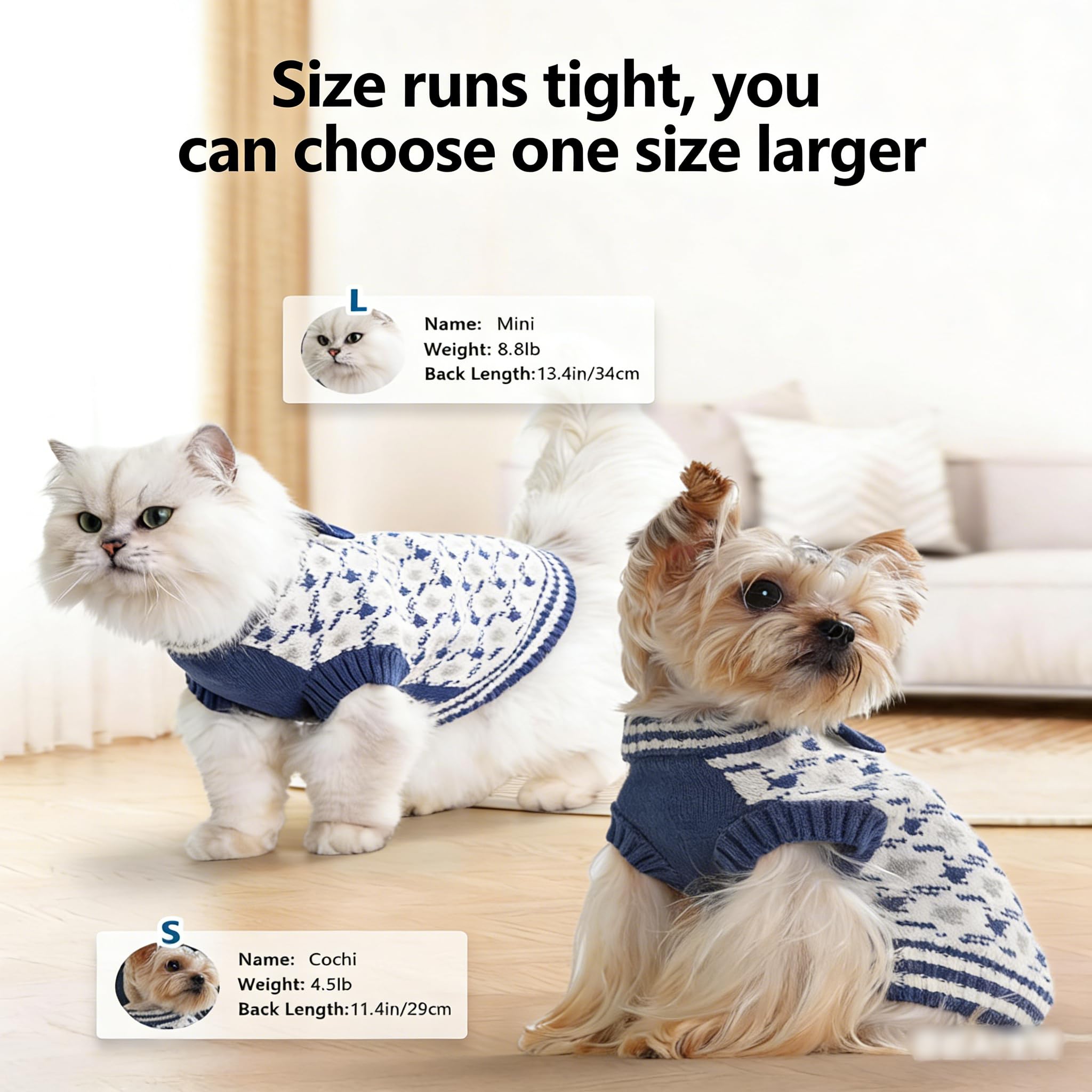 MengMengDa dog sweater blue soft-knit fabric resists pilling and fading