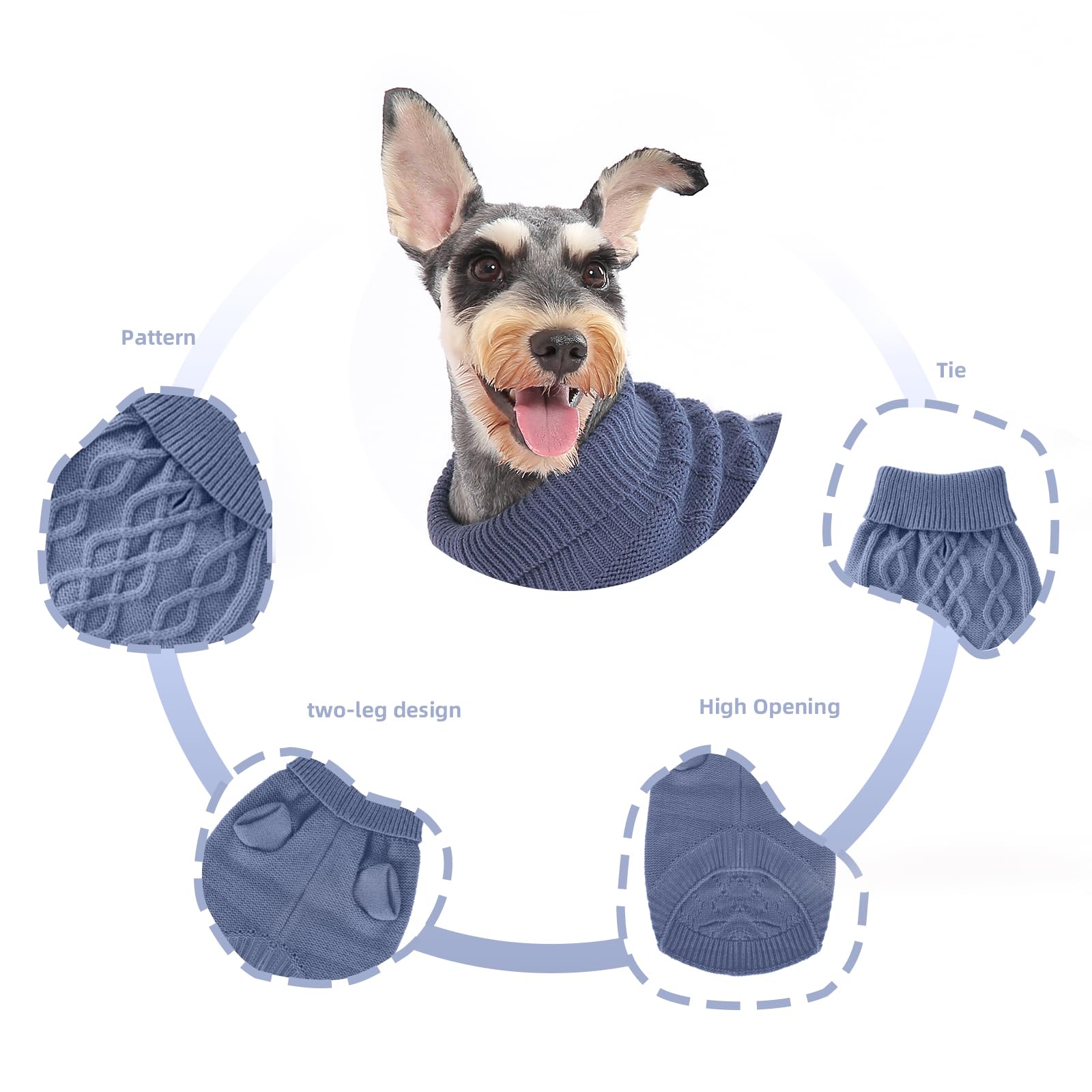 MengMengDa dog warm winter sweater neck detail highlights easy wearing.