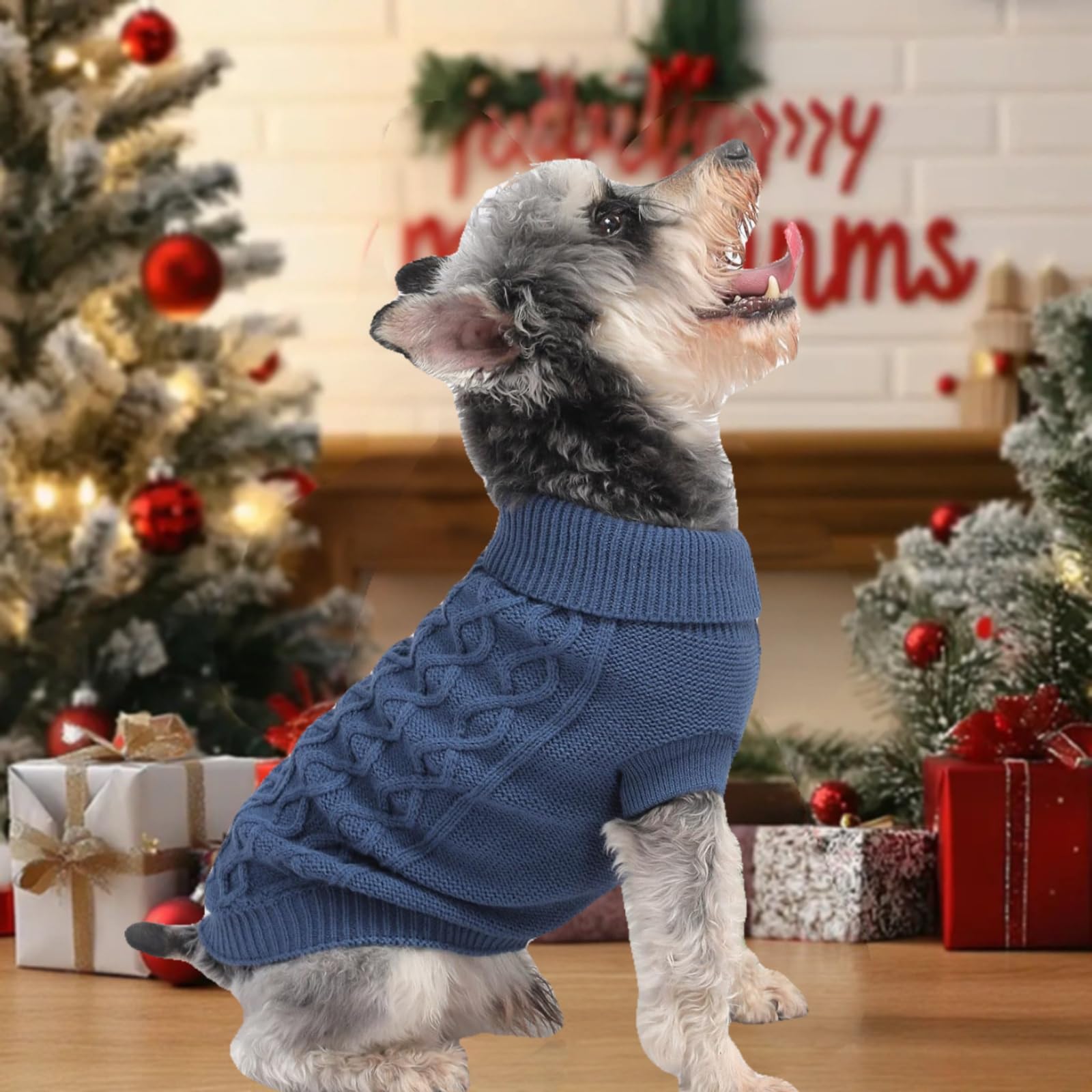 MengMengDa dog warm winter sweater worn by dog demonstrates washable knitwear.