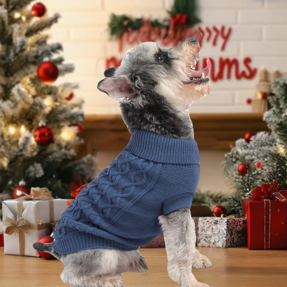 MengMengDa dog warm winter sweater worn by dog demonstrates washable knitwear.