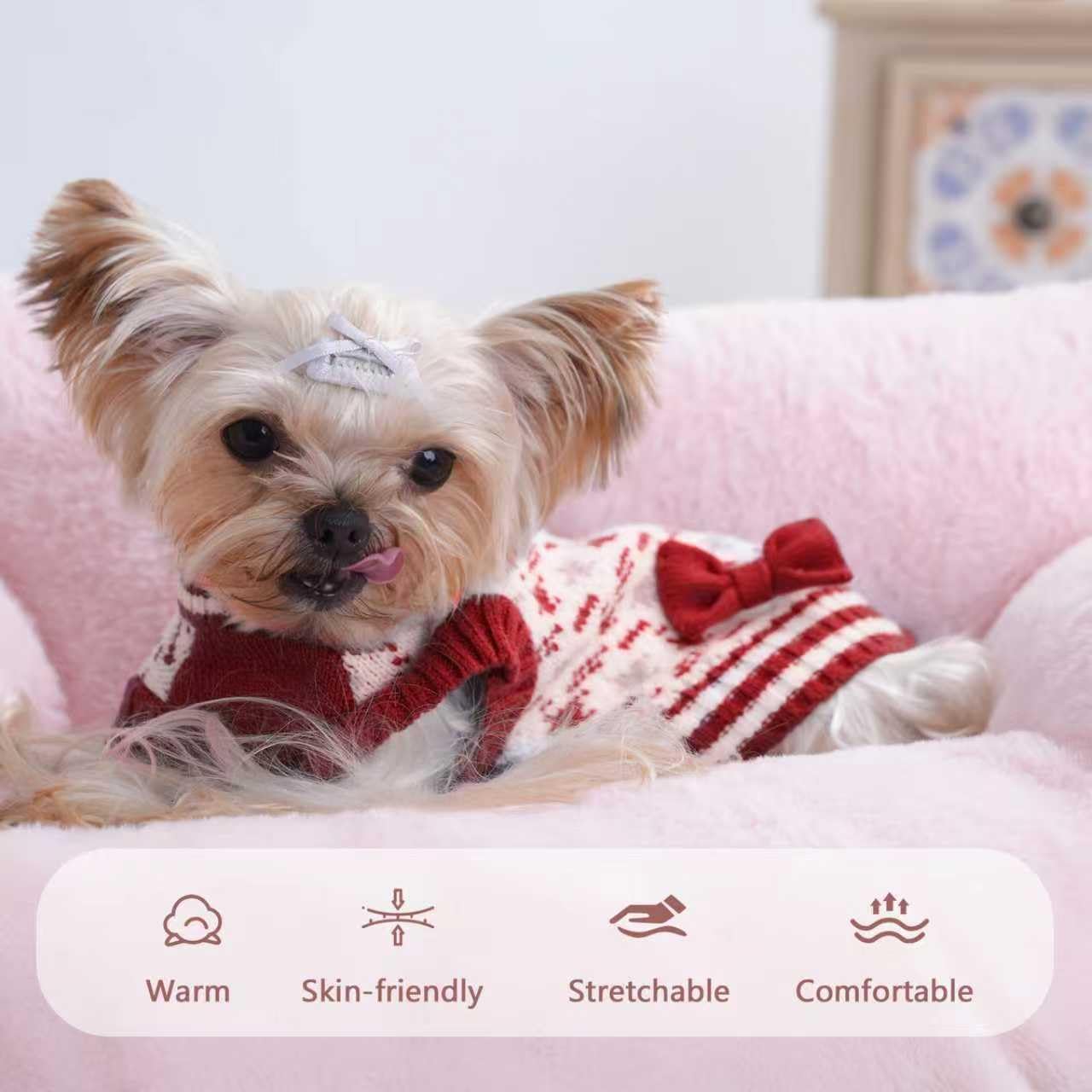 MengMengDa holiday dog sweater red M back detail highlights bow placement