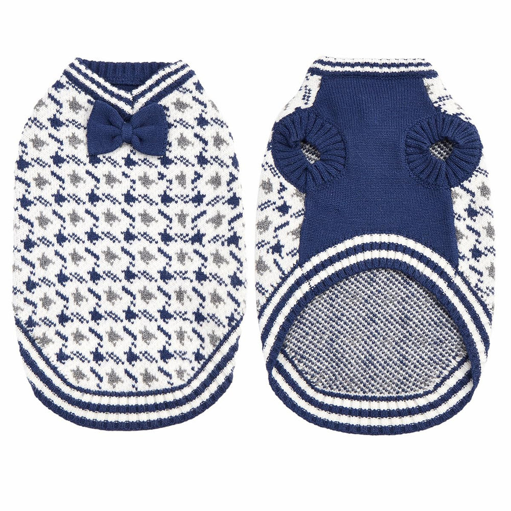 MengMengDa puppy-knit sweater shows V-neck and back bow for style