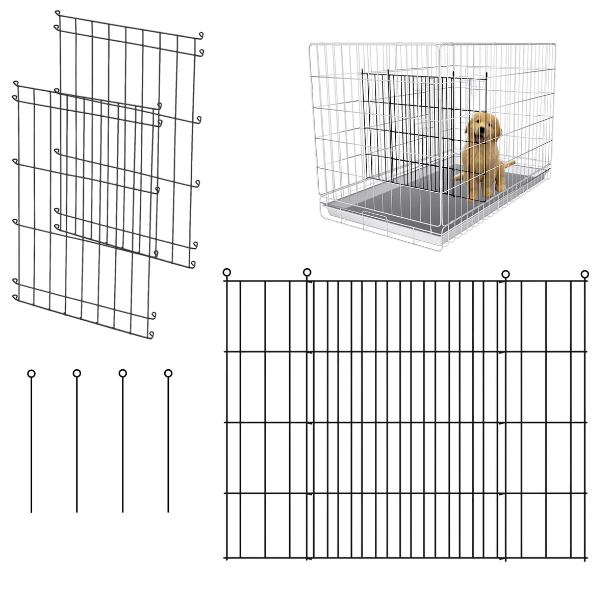 MENGSTER dog crate divider two-pack in black metal front view shows sturdy, space-managing solution.