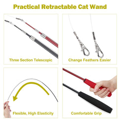 MeoHui cat toy strings with clasp enabling quick feather swaps during play