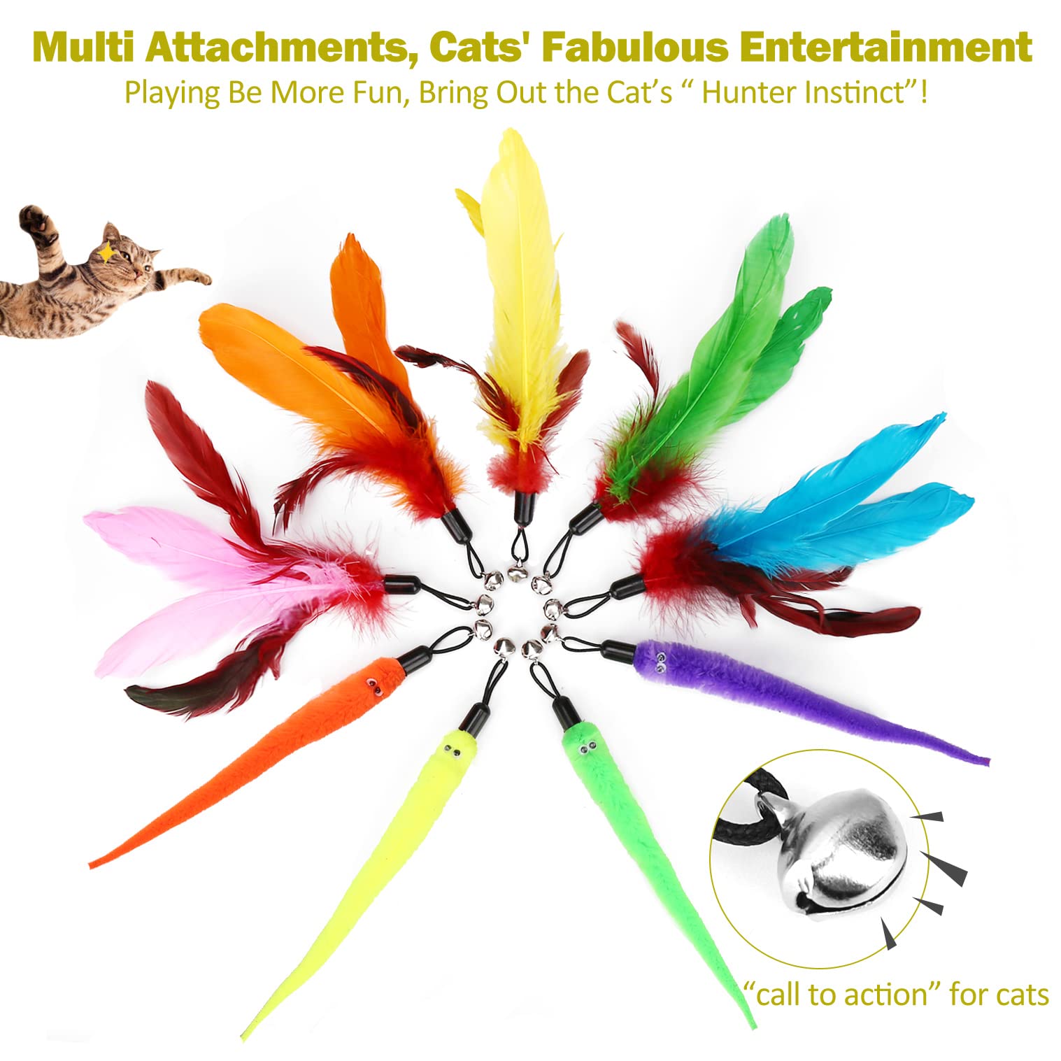 MeoHui telescopic cat fishing pole extends up to 38.9 inches for broad play space