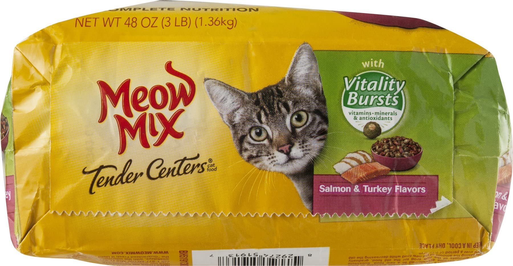 Meow Mix Vitality Burst close-up shows flavorful center appeal for cats