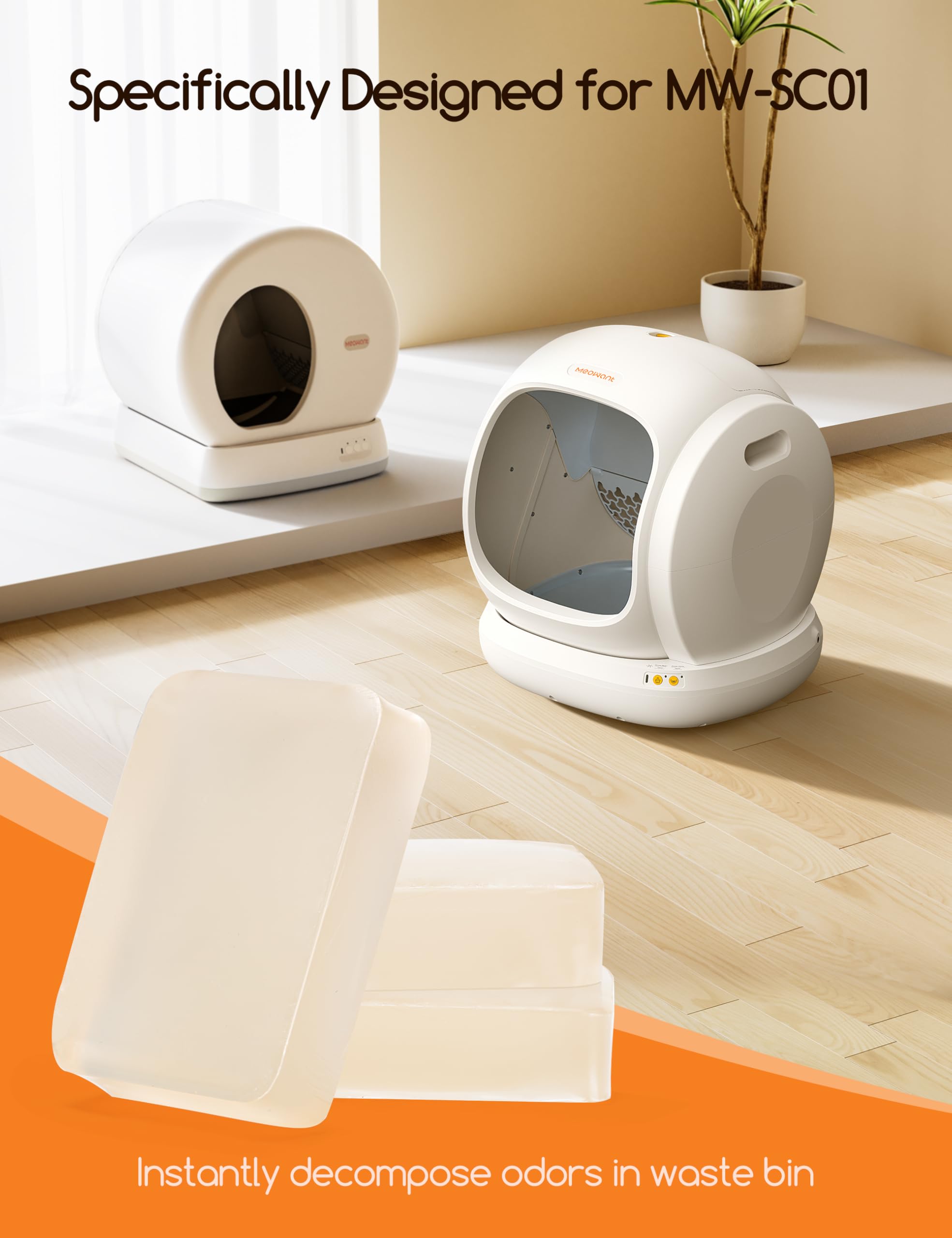 Meowant guidance to avoid direct sunlight to preserve odor-control efficacy.
