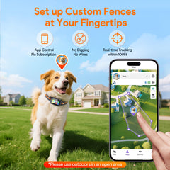 Meowant GPS fence collar side view highlights slim fit for dogs 10 to 120 pounds