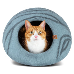 MEOWFIA Cat Cave Aquamarine front view showcasing cozy hideaway for indoor cats