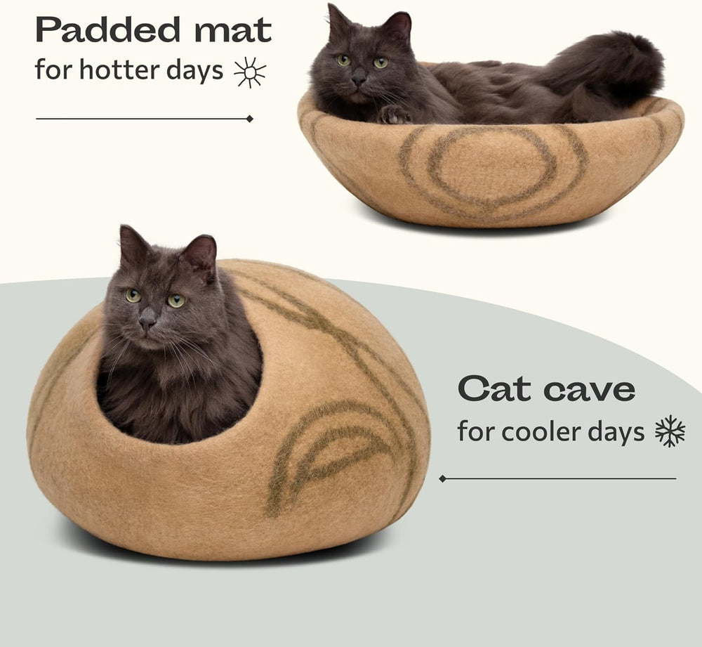 MEOWFIA Cat Cave close-up of merino wool reveals premium handmade craftsmanship.