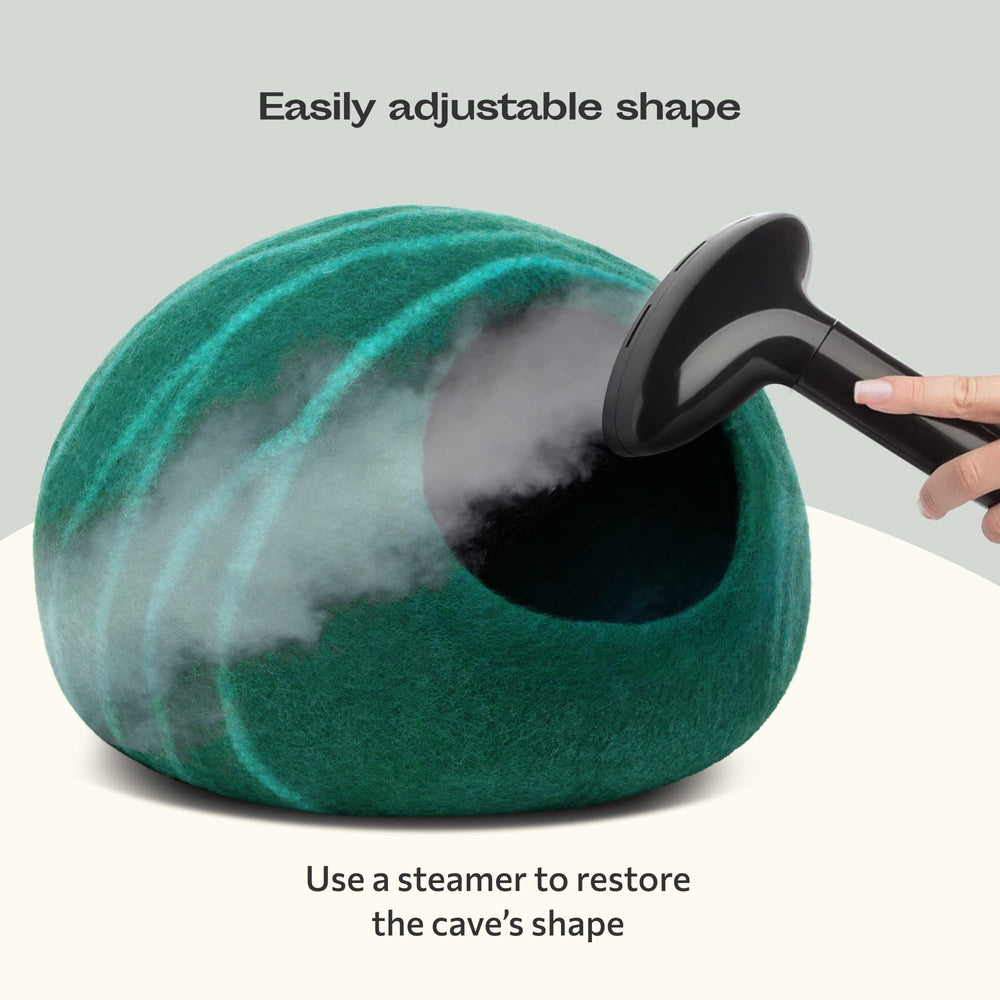 MEOWFIA Emerald cat cave front view with sleek natural design