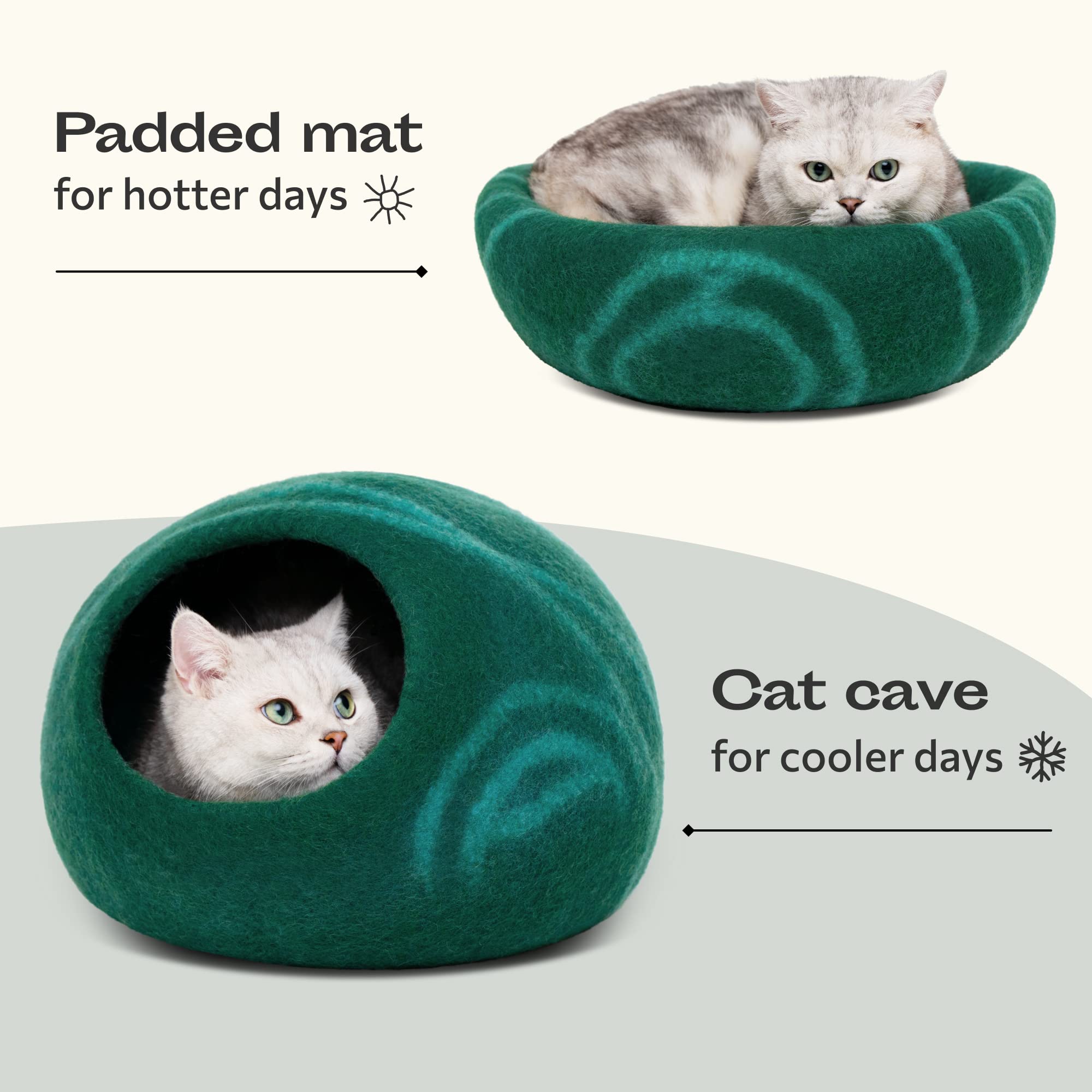 MEOWFIA Cat Cave Emerald wool closeup showing 100% merino texture
