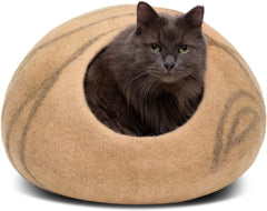 MEOWFIA Cat Cave exterior in beige, a cozy natural wool hideaway.