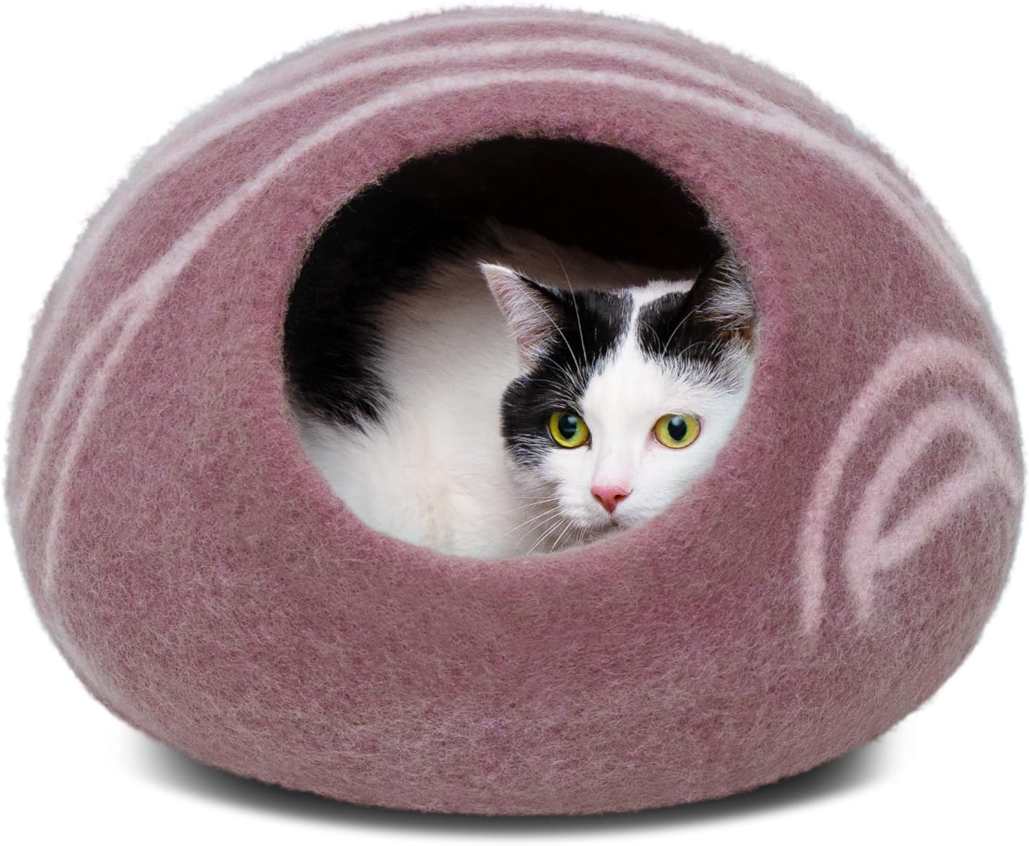 MEOWFIA Cat Cave front view in gold rose offers a cozy hideaway.