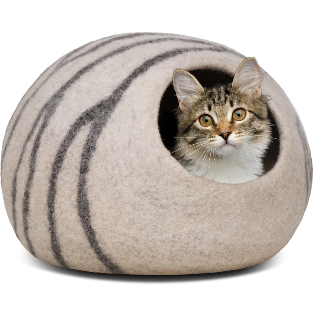 MEOWFIA Cat Cave front view shows stylish light grey design for cozy indoor corners.