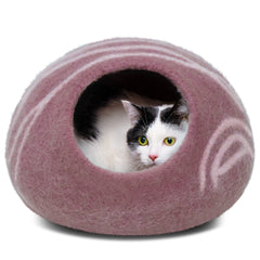 Meowfia Cat Cave Gold Rose exterior front view showing a cozy indoor hideaway.