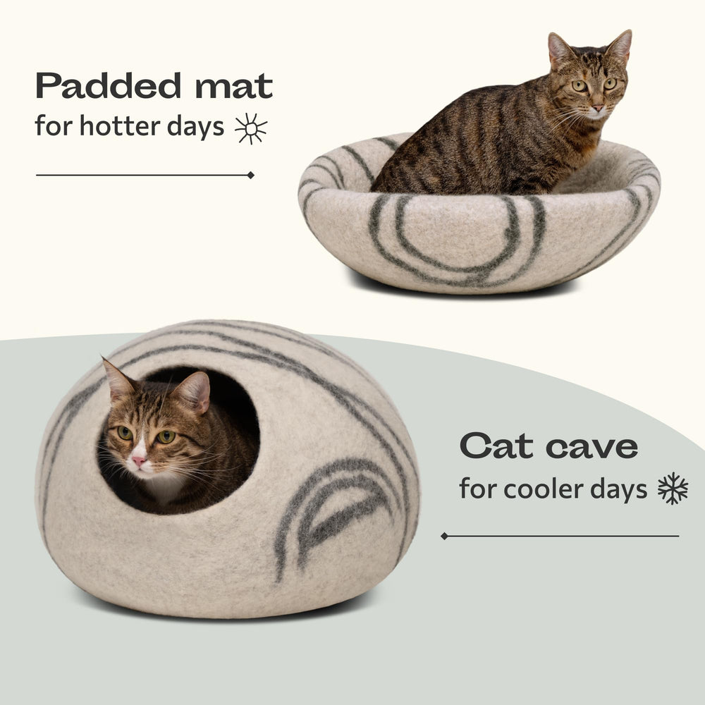 Meowfia Cat Cave interior view showcases warm, secure space for naps.