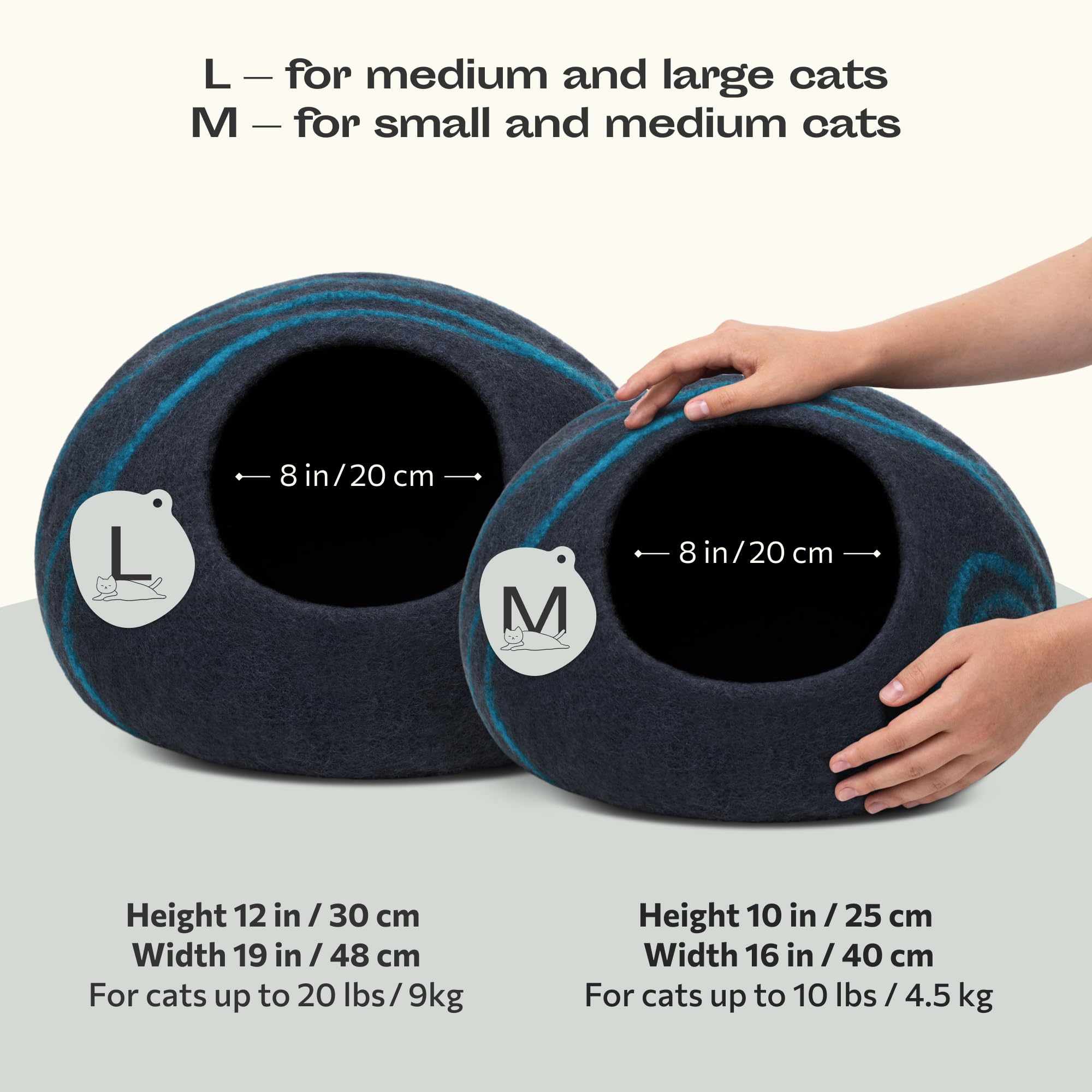 MEOWFIA Cat Cave large black aqua front view shows premium, ready-to-snooze comfort.