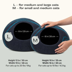 MEOWFIA Cat Cave large black aqua front view shows premium, ready-to-snooze comfort.