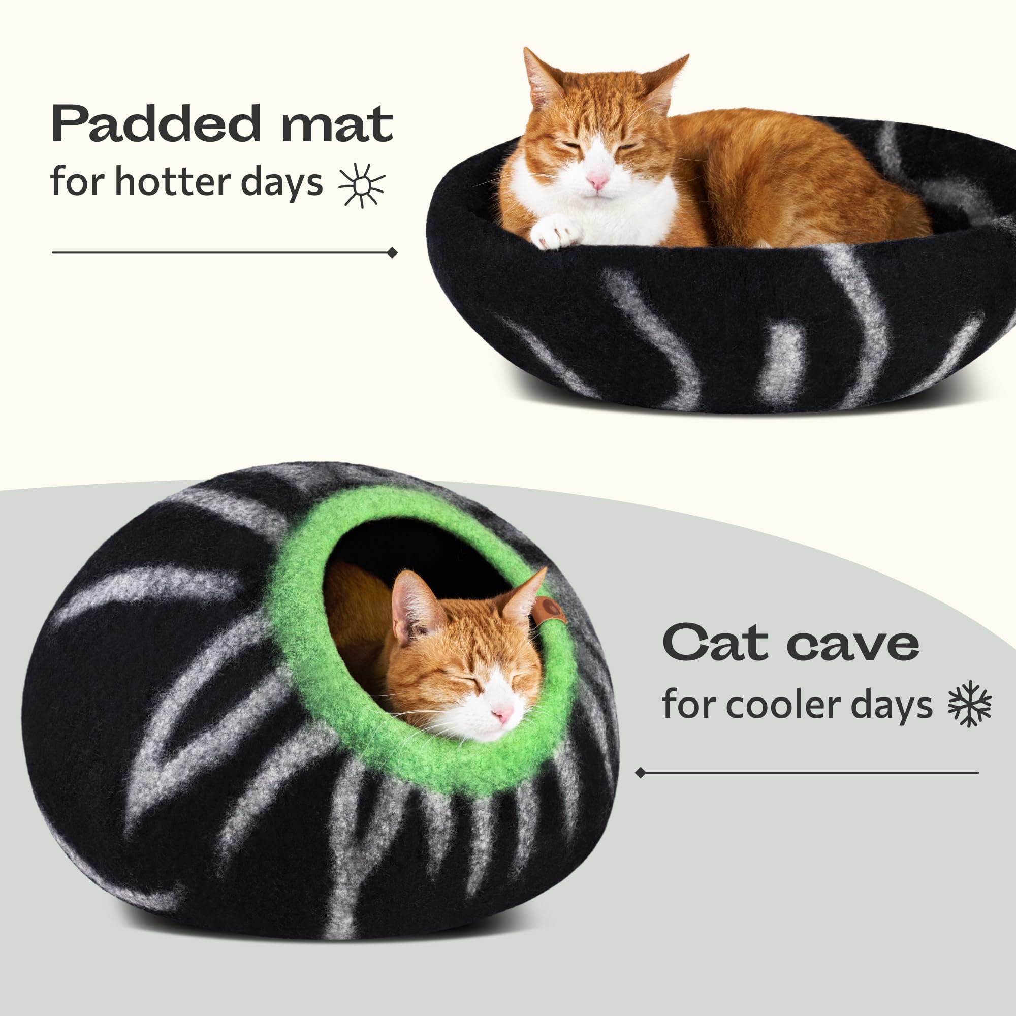 MEOWFIA Cat Cave living room style blends with decor while keeping soft wool surface.