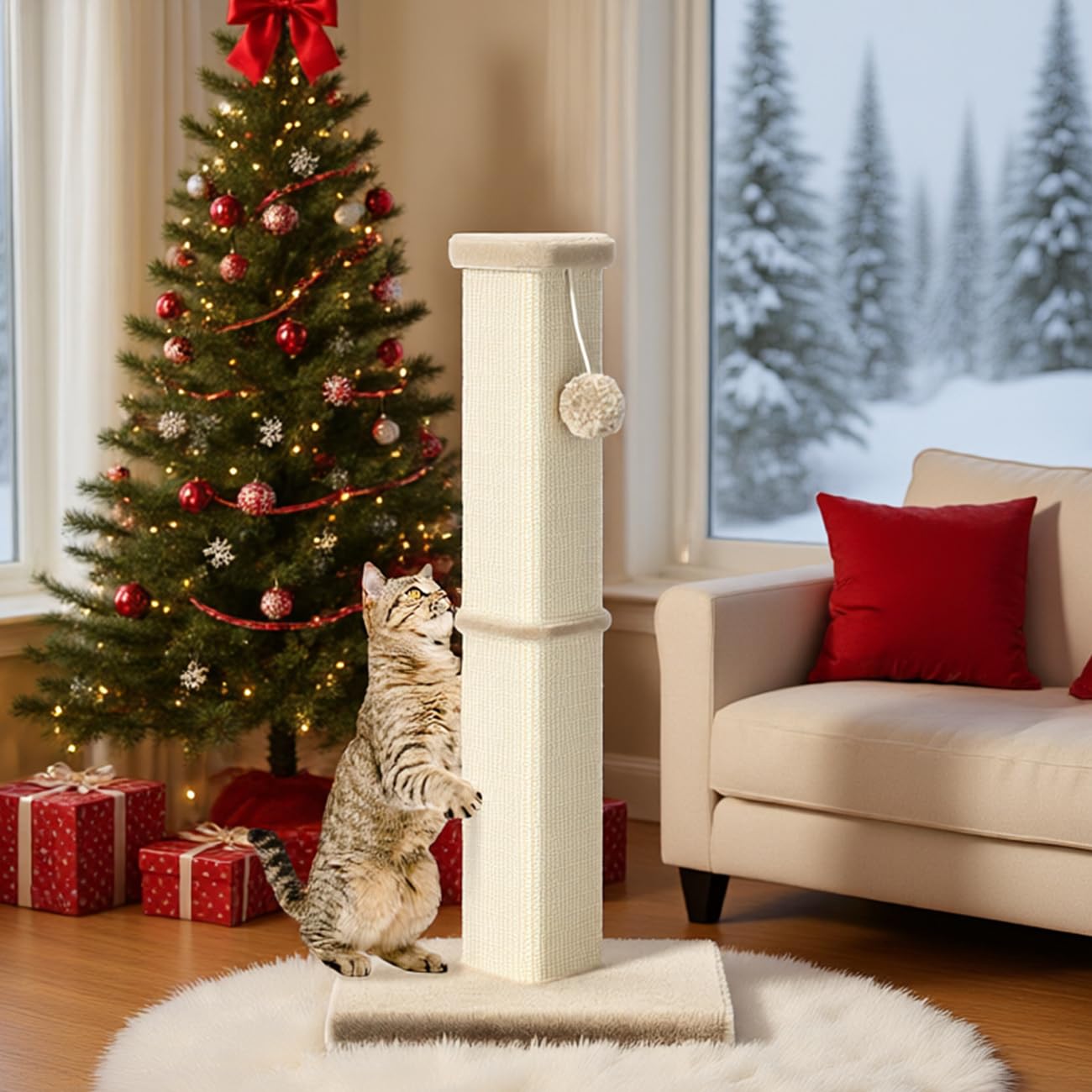 MeowHomm 32-inch cat scratching post with a 5-inch diameter pillar for satisfying scratching.