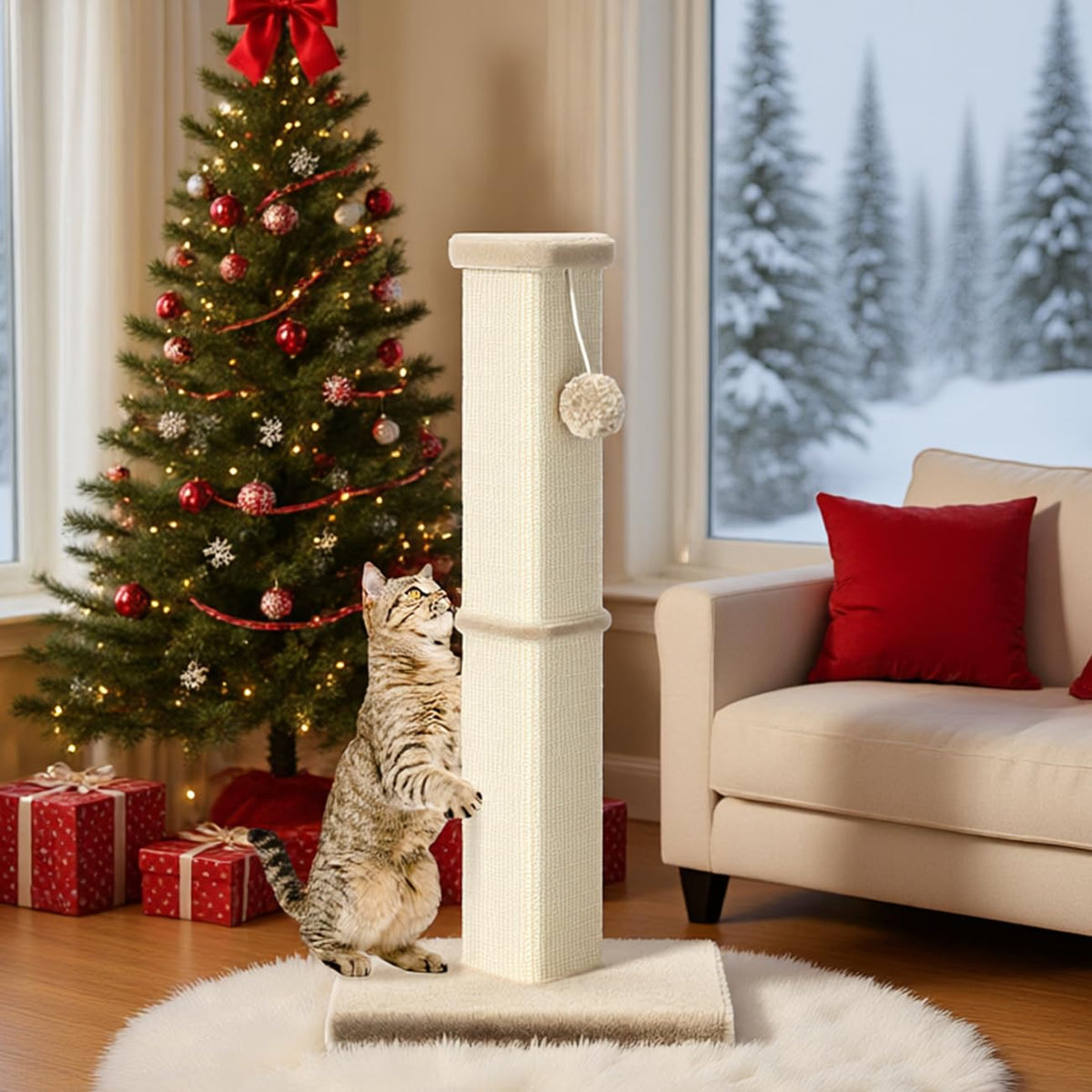 MeowHomm 32-inch cat scratching post with a 5-inch diameter pillar for satisfying scratching.