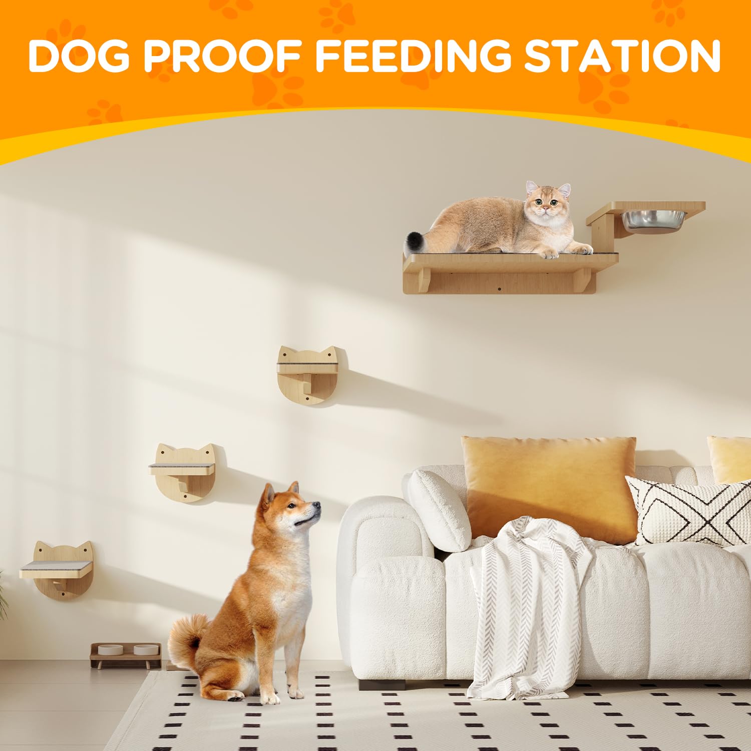 MeowHomm dog-proof feeding station prevents other pets from joining meals.