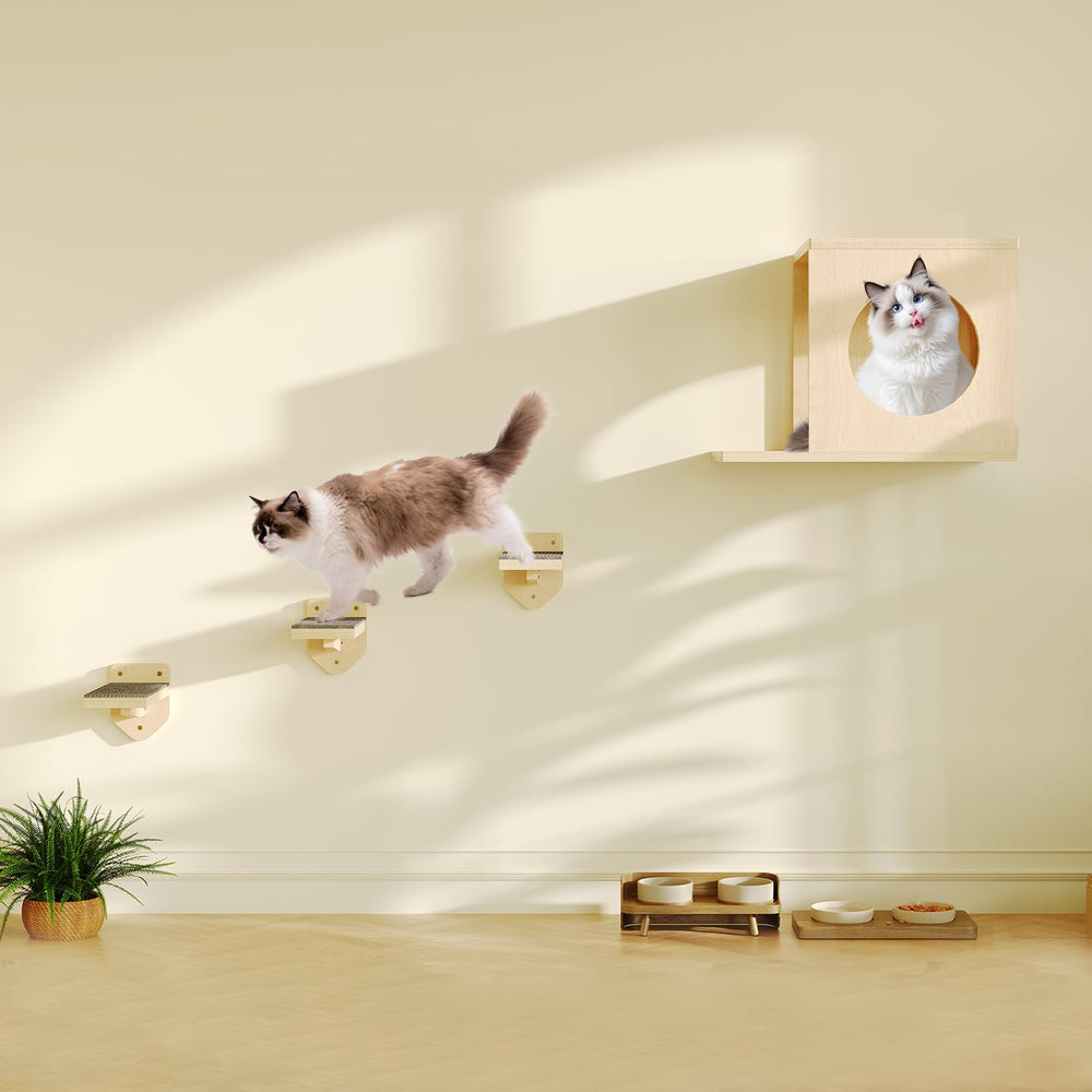 MeowHomm cat wall shelves edge close-up highlights safe rounded edges for cats.