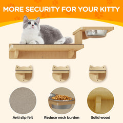 MeowHomm wall shelf with food bowls for easy meals.