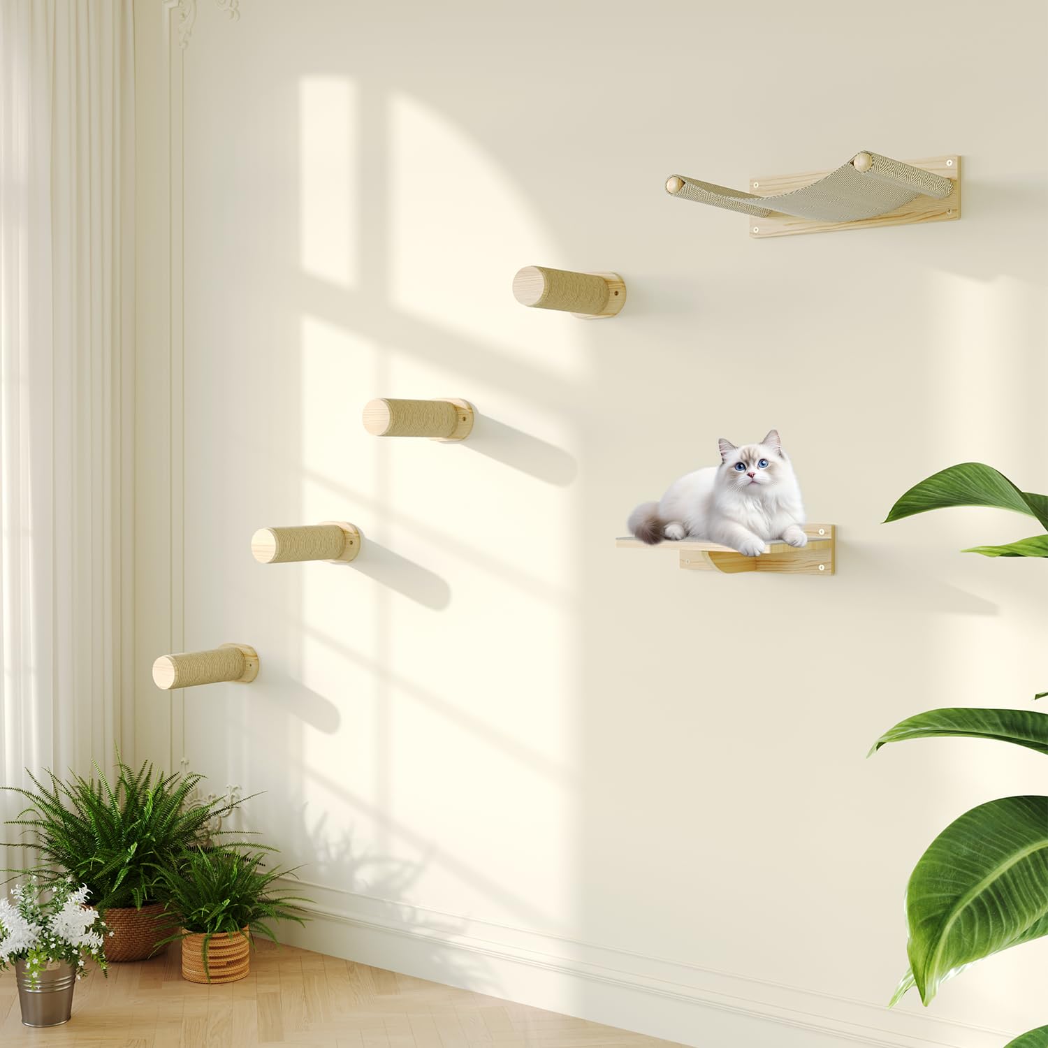 MeowHomm cat wall shelves hammock provides cozy lounging for kittens.