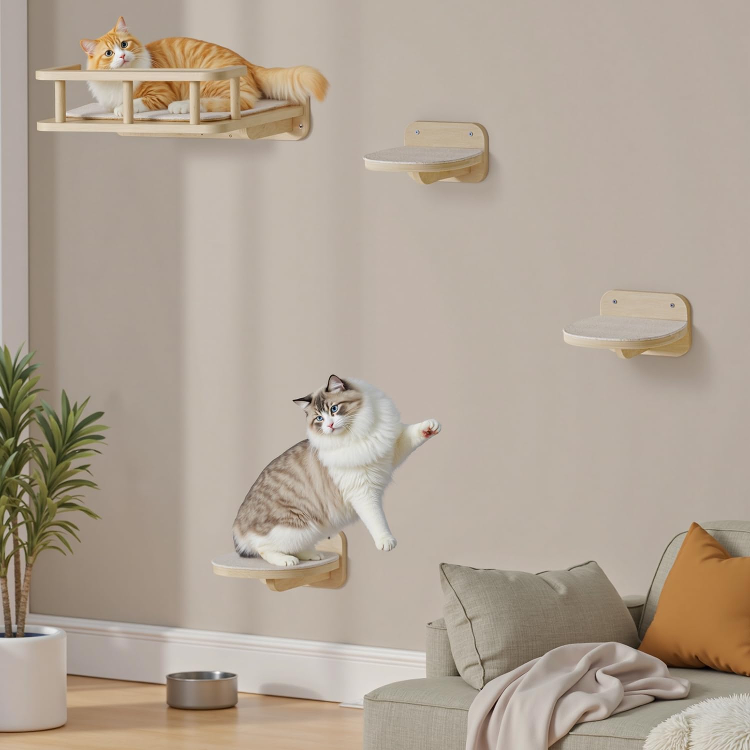MeowHomm cat wall shelves non-slip base reduces movement for stable play and rest