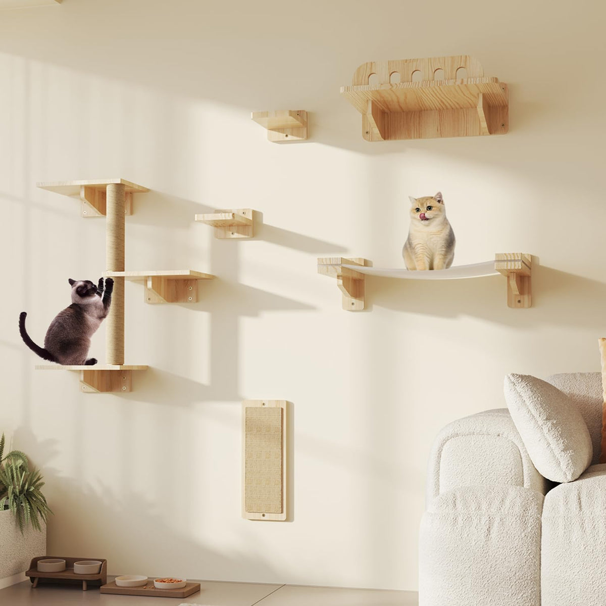 MeowHomm cat wall shelves set6 assembly shows versatile modular levels for climbing and enrichment