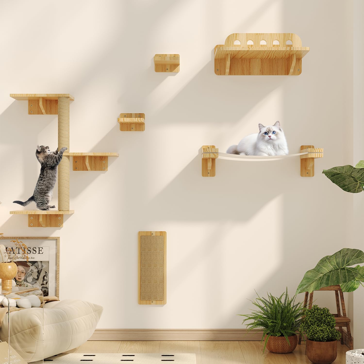 MeowHomm cat wall shelves sisal columns provide textured scratching and natural enrichment