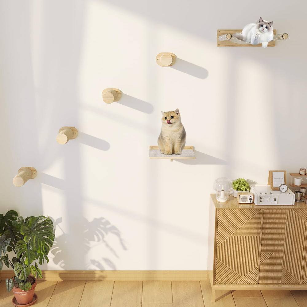 MeowHomm cat wall shelves space-saving setup frees floor space.