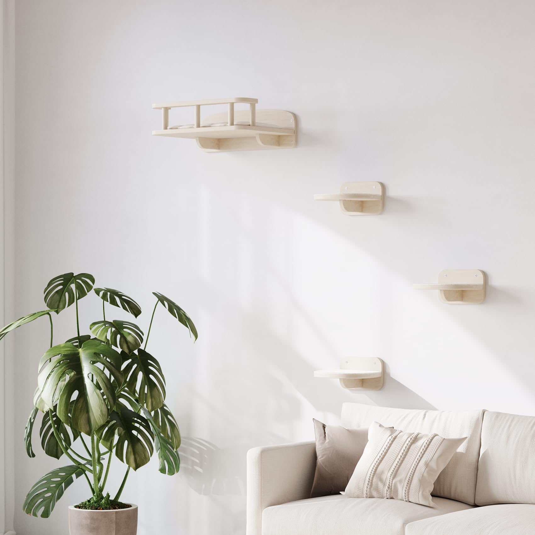 MeowHomm cat wall shelves wood frame highlights sturdy multi-level design for climbing and lounging