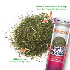 Meowijuana Purrple Passion uses organic North American catnip for enrichment