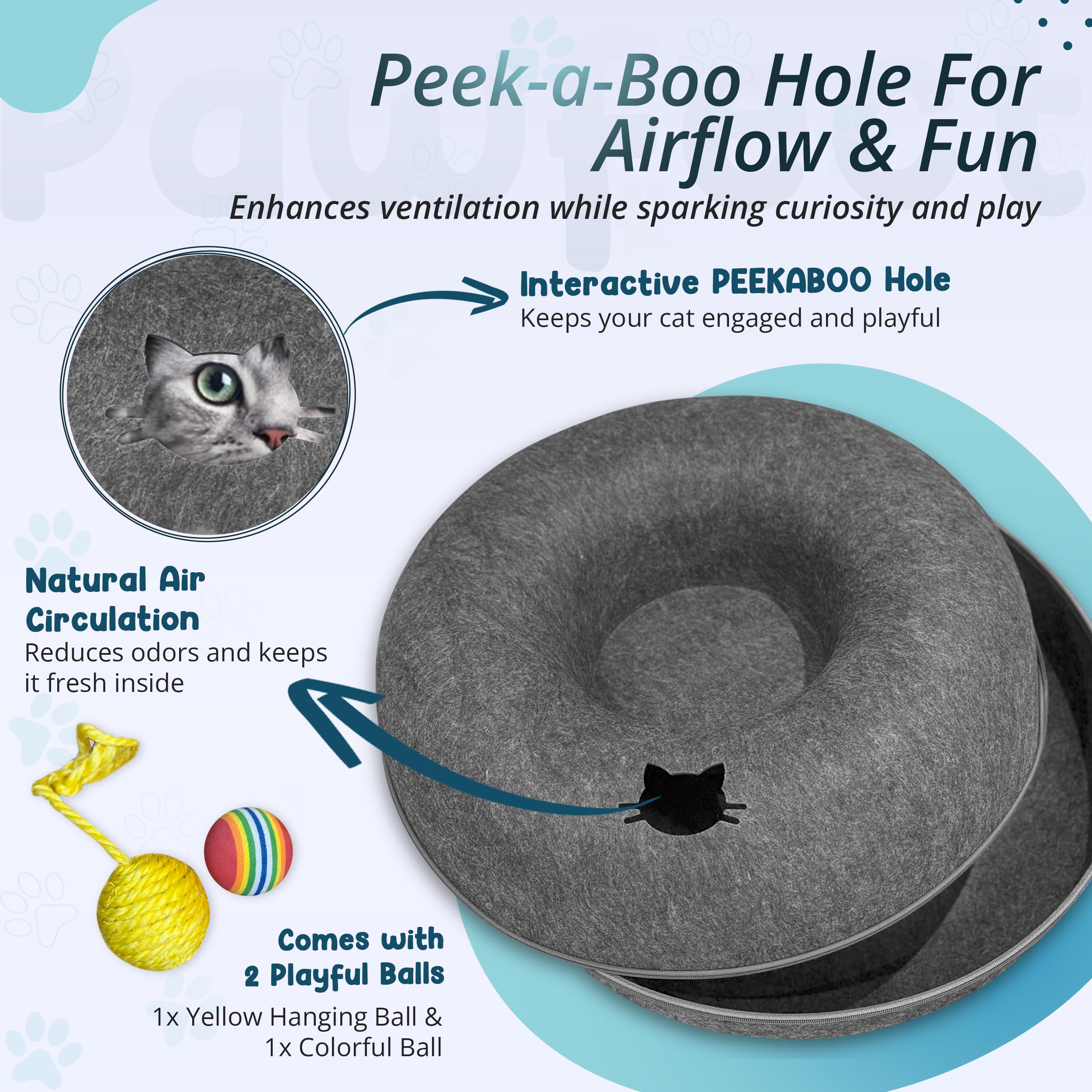 Meow Mates cat tunnel bed interior view shows spacious entrance and cushion.