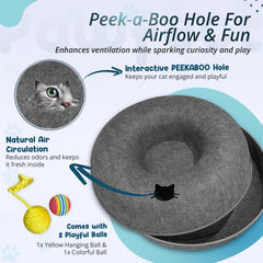 Meow Mates cat tunnel bed interior view shows spacious entrance and cushion.