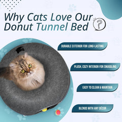 Meow Mates Peekaboo tunnel with hanging ball toy enhances interactive play.