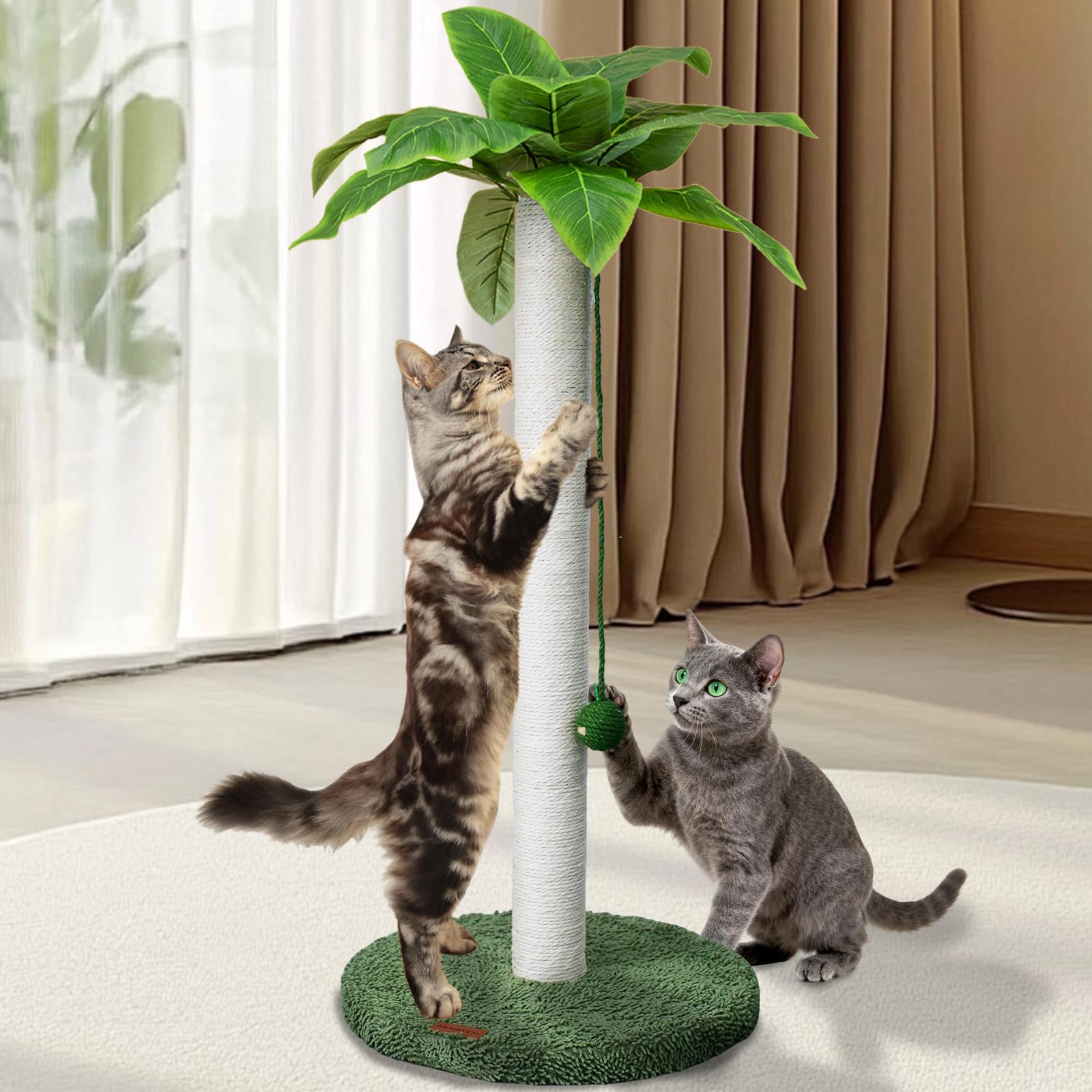 Meowoou Cat Scratching Post 33 Inch White Tower provides stable indoor play and scratching.