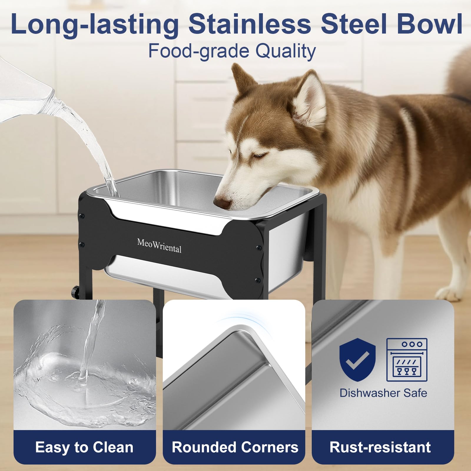 MeoWriental metal frame stand delivers durable raised feeding station.