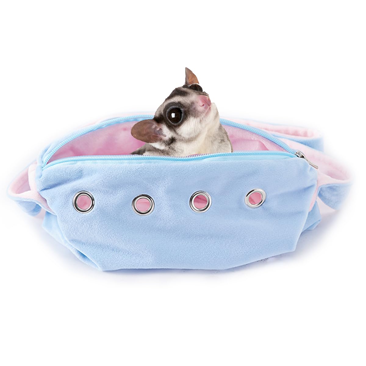 Meow&Woof bonding pouch front view showing cozy fleece for sugar glider cuddles