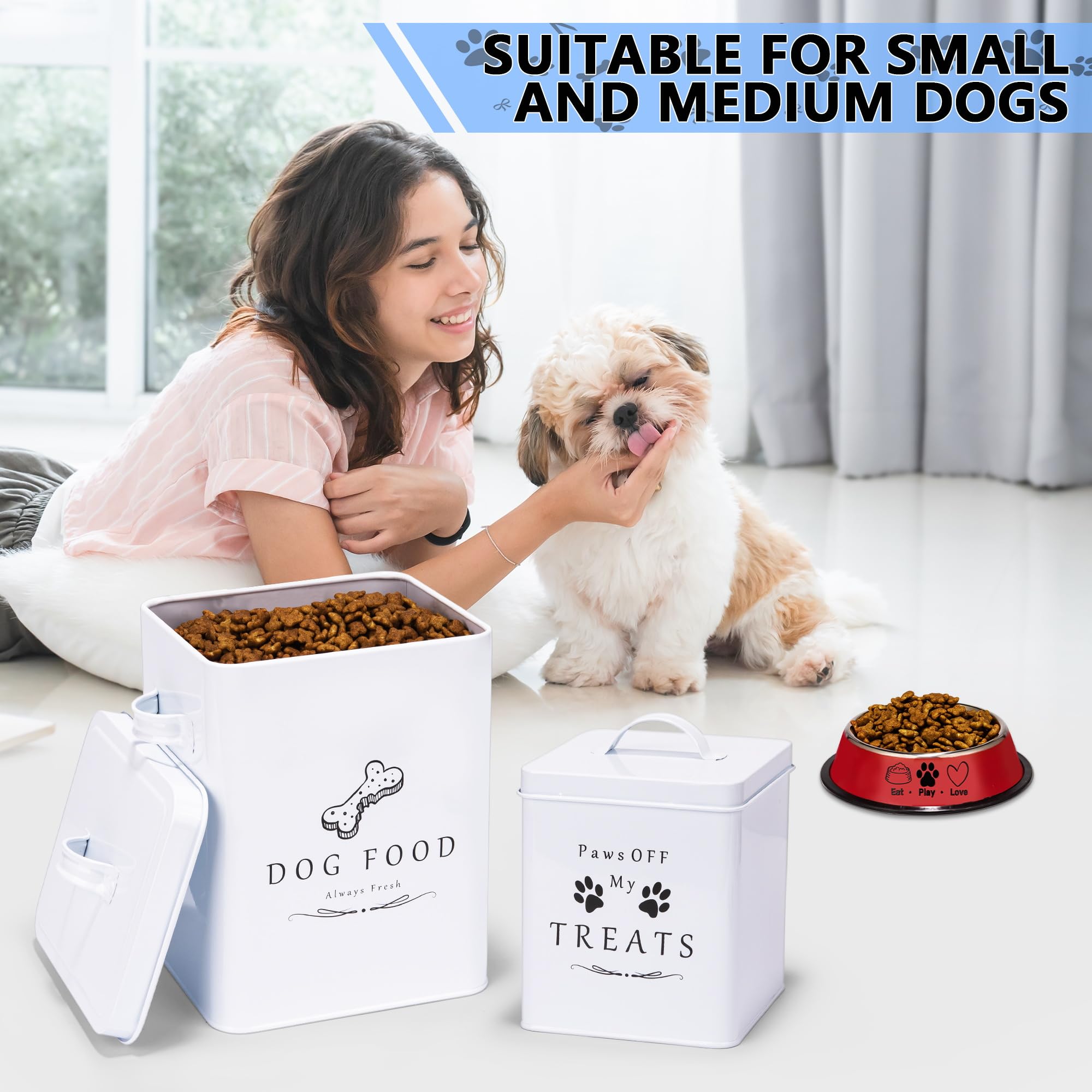 Meraki Home metal treats container with lid stores snacks neatly for pets.