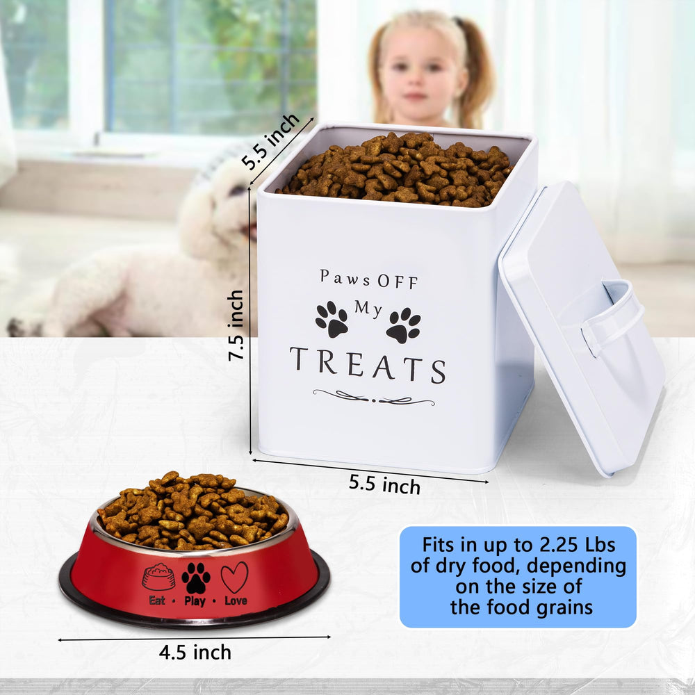 Meraki Home glossy red pet food bowl complements the set.