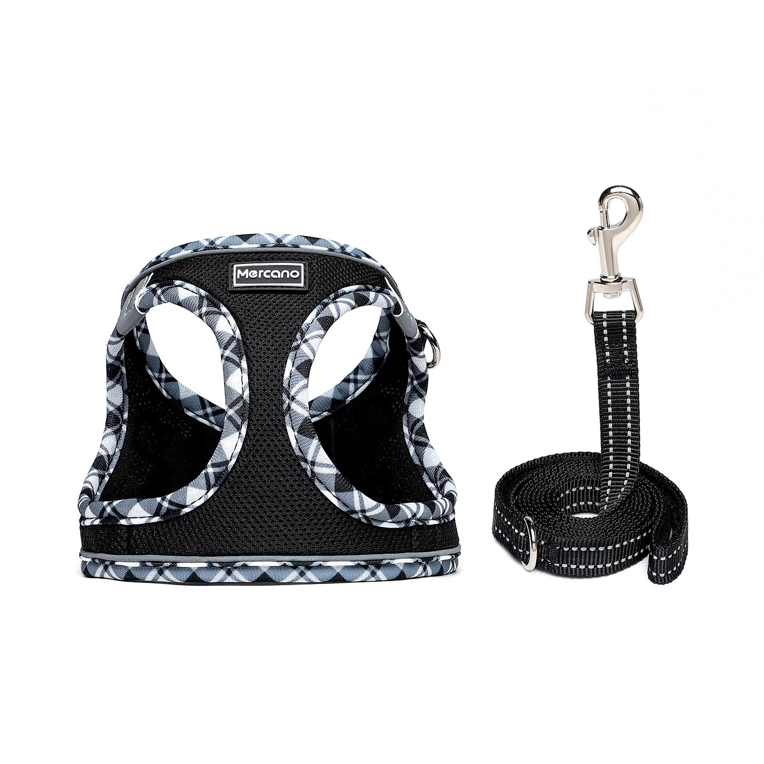 Mercano soft mesh harness side view highlights easy on/off during quick outings.