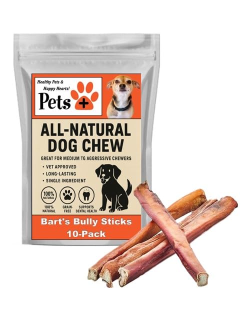 Merchandise Unlimited Pets Plus bully sticks 6in pack shot showing odor-free, all-natural chew
