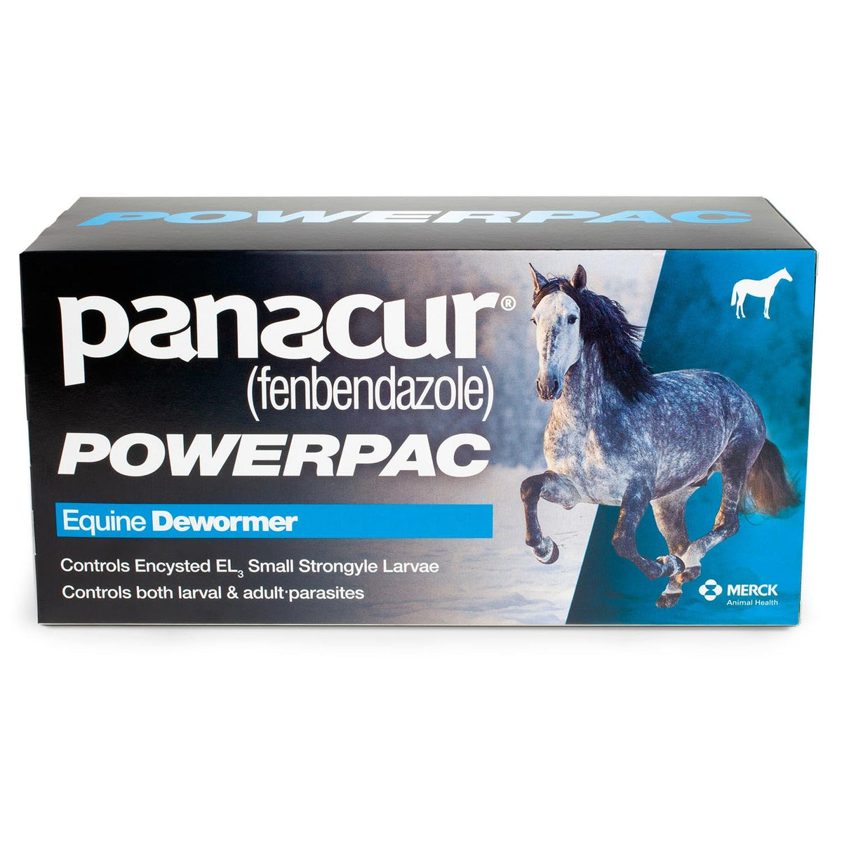MERCK Panacur Powerpac paste tube shows easy oral administration for horses.